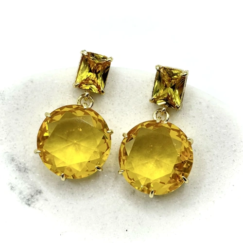 Серьги с крупным желтым кварцем — 