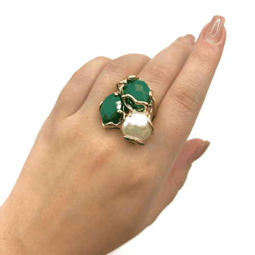 Кольцо ДИНОСА ажурное с кварцем и жемчугом фото 4