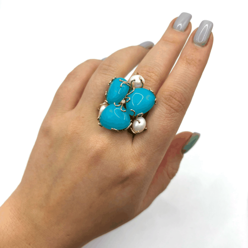 Кольцо ДИНОСА ажурное с речным жемчугом и кварцем фото 4