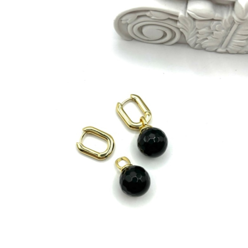 Серьги-трансформер ДИНОСА с черным агатом — 