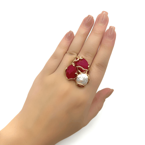 Кольцо ДИНОСА ажурное с кварцем и барочным жемчугом фото 3