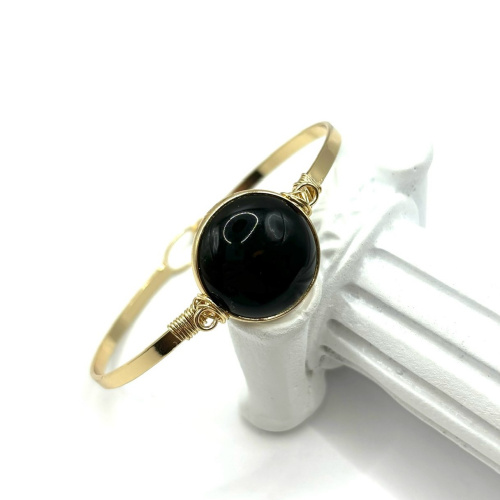 Браслет жесткий ДИНОСА с черным агатом — 