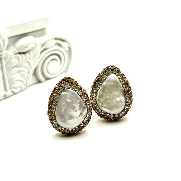 Серьги ДИНОСА с барочным жемчугом и кристаллами