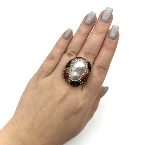 Кольцо ДИНОСА с барочным жемчугом и кварцем фото 4