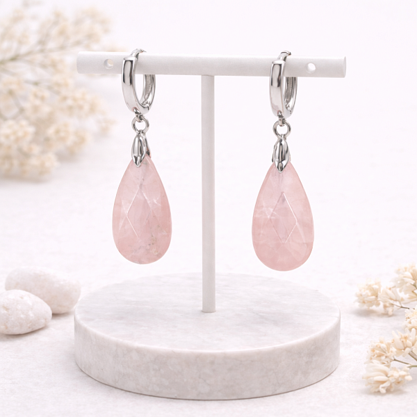 Серьги ДИНОСА с розовым кварцем