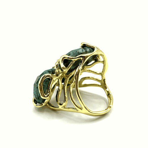 Кольцо ДИНОСА ажурное с бирюзой фото 3