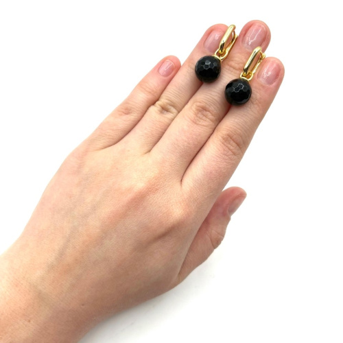 Серьги-трансформер ДИНОСА с черным агатом —  фото 3