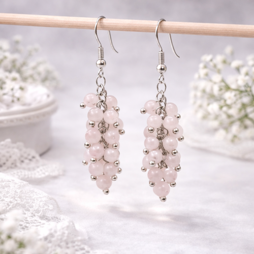 Серьги ДИНОСА с розовым кварцем — 