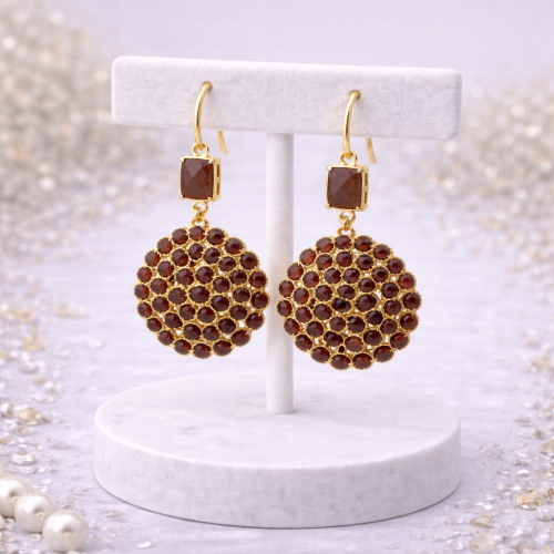 Серьги ДИНОСА круглые с натуральными гранатами — 