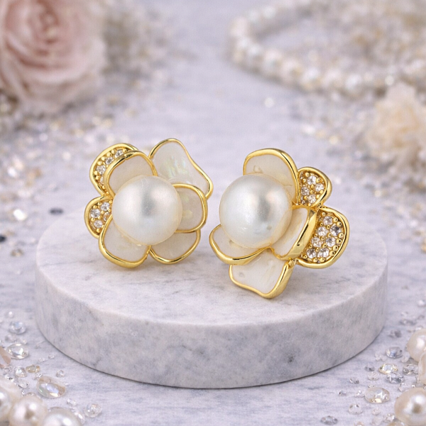 Серьги ДИНОСА с речным жемчугом и эмалью