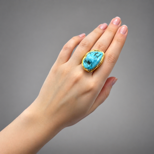 Безразмерное кольцо с турквенитом фото 4