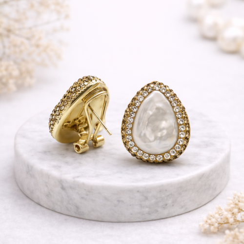 Серьги ДИНОСА с барочным жемчугом и кристаллами — 