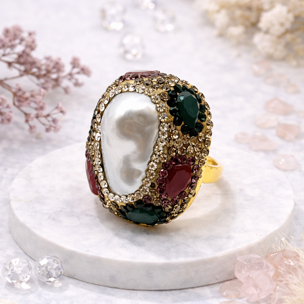 Кольцо ДИНОСА с барочным жемчугом и кварцем
