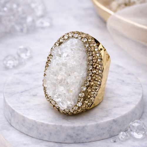 Кольцо ДИНОСА с друзой горного хрусталя