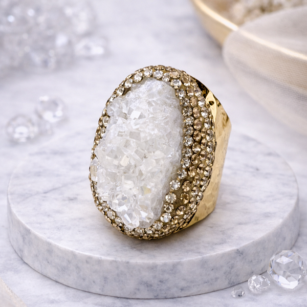 Кольцо ДИНОСА с друзой горного хрусталя