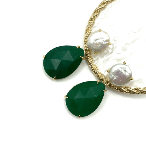 Серьги ДИНОСА с барочным жемчугом и зеленым кварцем — 