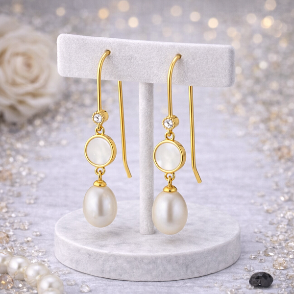 Серьги ДИНОСА с речным жемчугом и эмалью