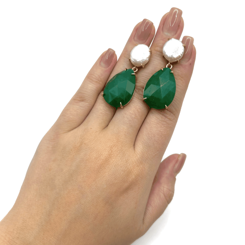 Серьги ДИНОСА с барочным жемчугом и зеленым кварцем —  фото 3