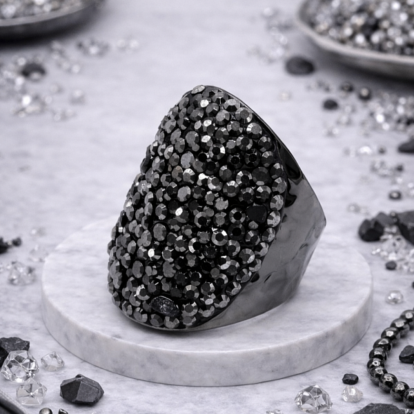 Кольцо ДИНОСА черное с марказитом и аметистом