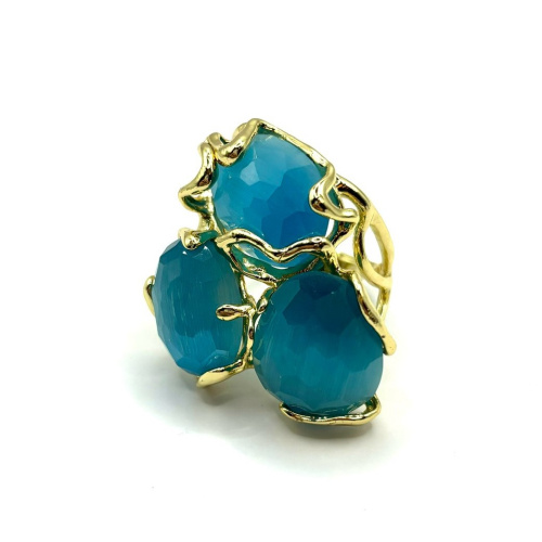 Кольцо ДИНОСА ажурное с голубым кошачьим глазом фото 2