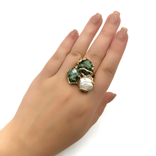 Кольцо ДИНОСА ажурное с бирюзой и барочным жемчугом фото 4