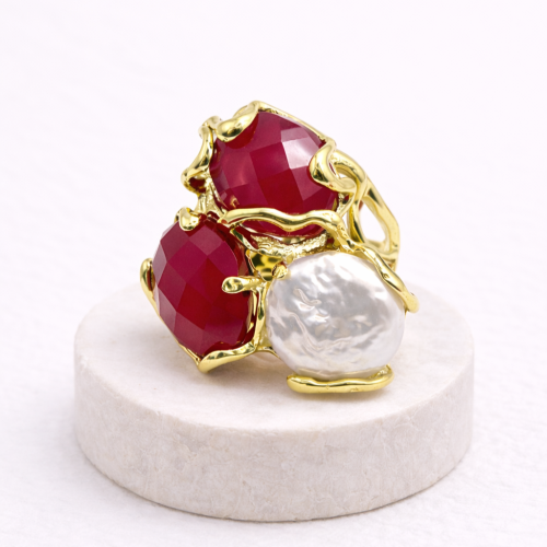 Кольцо ДИНОСА ажурное с кварцем и барочным жемчугом