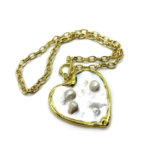 Колье ДИНОСА сердце с барочным жемчугом и перламутром