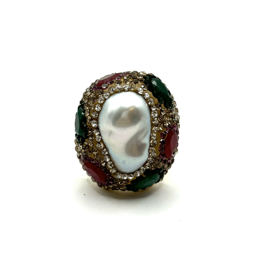 Кольцо ДИНОСА с барочным жемчугом и кварцем фото 2