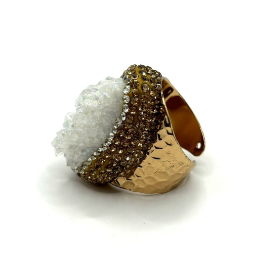 Кольцо ДИНОСА с друзой горного хрусталя фото 2