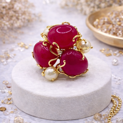 Кольцо ДИНОСА ажурное с речным жемчугом и кварцем