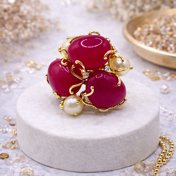 Кольцо ДИНОСА ажурное с речным жемчугом и кварцем