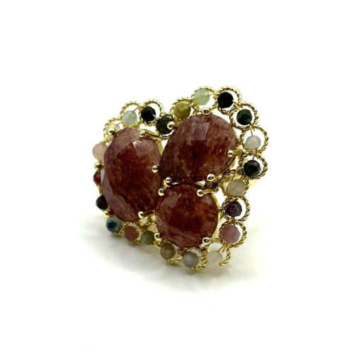 Кольцо ДИНОСА кружевное с клубничным кварцем фото 2