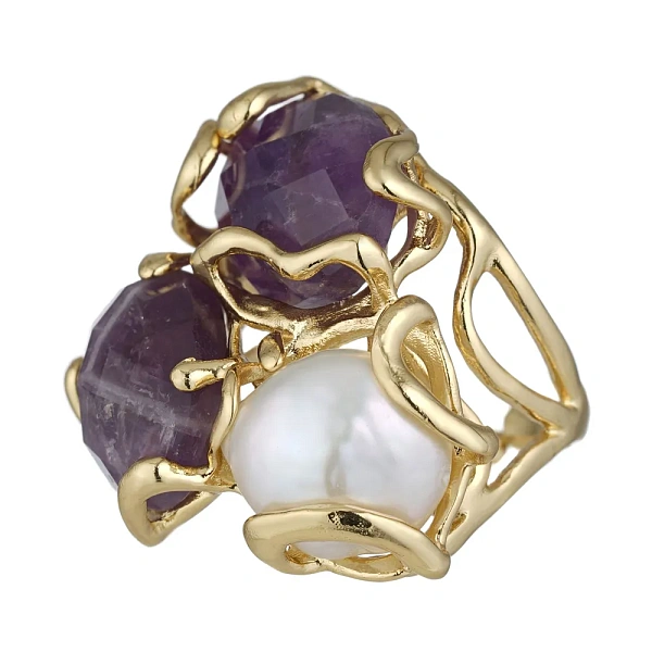 Кольцо ДИНОСА с барочным жемчугом и аметистом