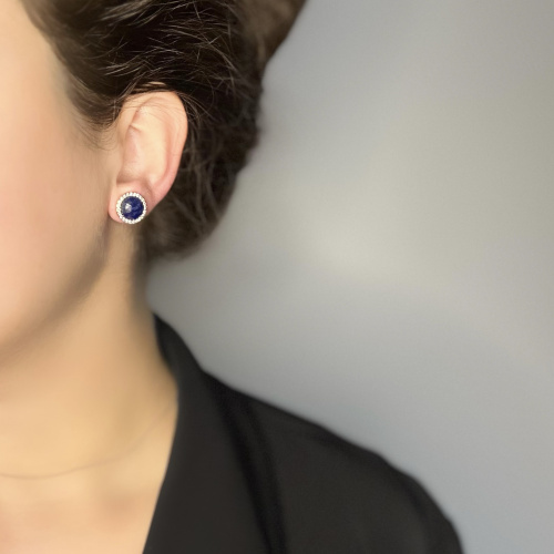 Серьги пусеты ДИНОСА с лазуритом и цирконом —  фото 3