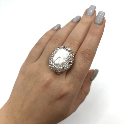 Кольцо ДИНОСА с барочным жемчугом и кварцем фото 4