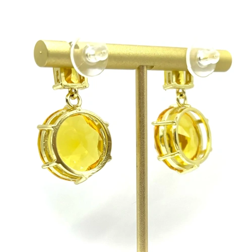 Серьги с крупным желтым кварцем —  фото 2