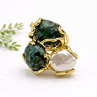 Кольцо ДИНОСА ажурное с бирюзой и барочным жемчугом