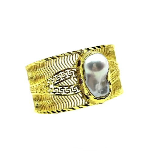 Жесткий браслет с барочным жемчугом и турмалином — 