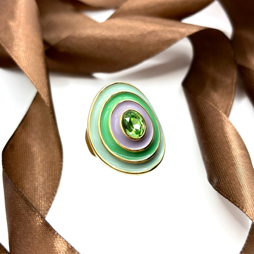 Кольцо с эмалью и кристаллом