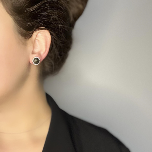 Серьги пусеты ДИНОСА с лабрадоритом и цирконом —  фото 3