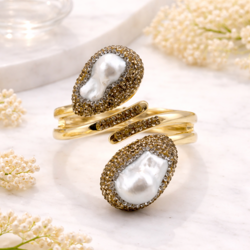 Жесткий браслет ДИНОСА с речным жемчугом —  фото 2