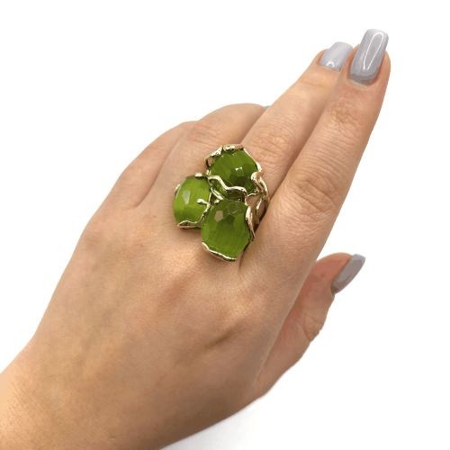 Кольцо ДИНОСА ажурное с зеленым кошачьим глазом фото 4