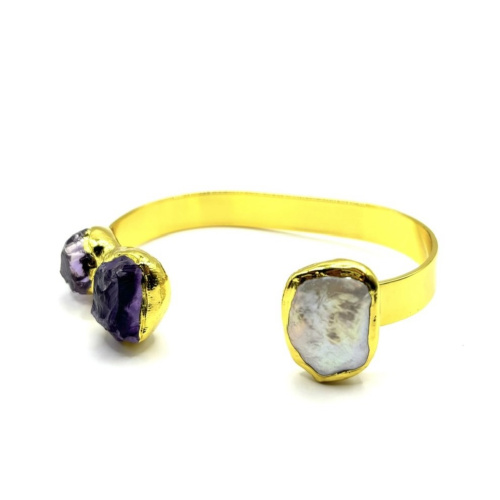 Браслет жесткий ДИНОСА с необработанным аметистом и речным жемчугом —  фото 2