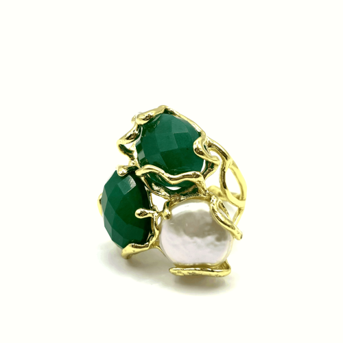 Кольцо ДИНОСА ажурное с кварцем и жемчугом фото 2