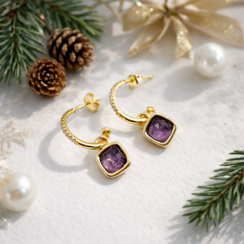 Серьги-трансформер ДИНОСА с аметистом —  фото 2