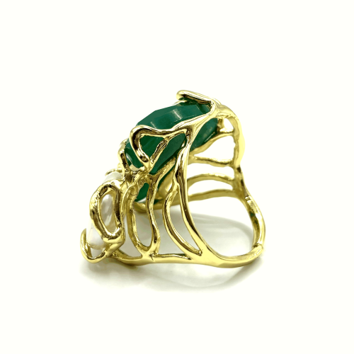 Кольцо ДИНОСА ажурное с кварцем и жемчугом фото 3