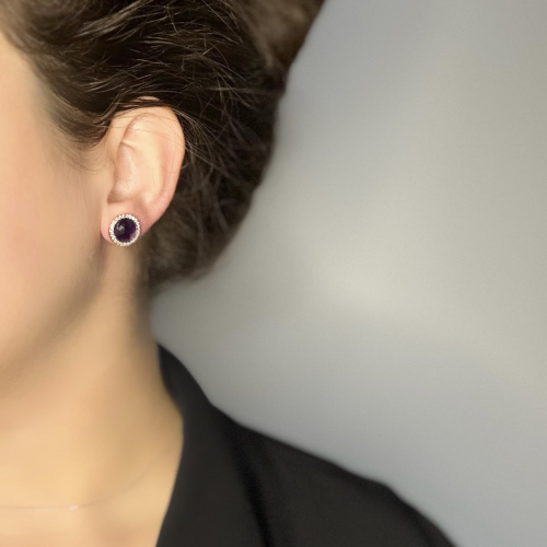 Серьги пусеты ДИНОСА с аметистом и цирконом —  фото 3