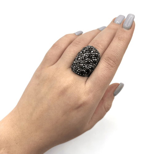 Кольцо ДИНОСА черное с марказитом и аметистом фото 4