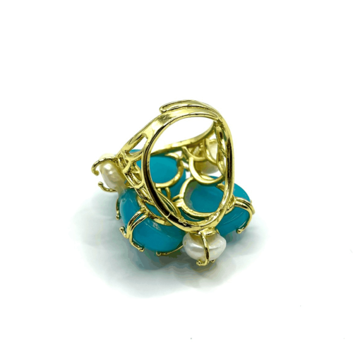 Кольцо ДИНОСА ажурное с речным жемчугом и кварцем фото 3