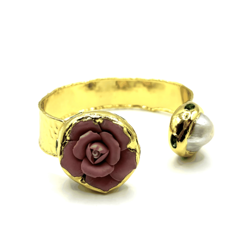 Браслет жесткий ДИНОСА с цветком и барочным жемчугом —  фото 2